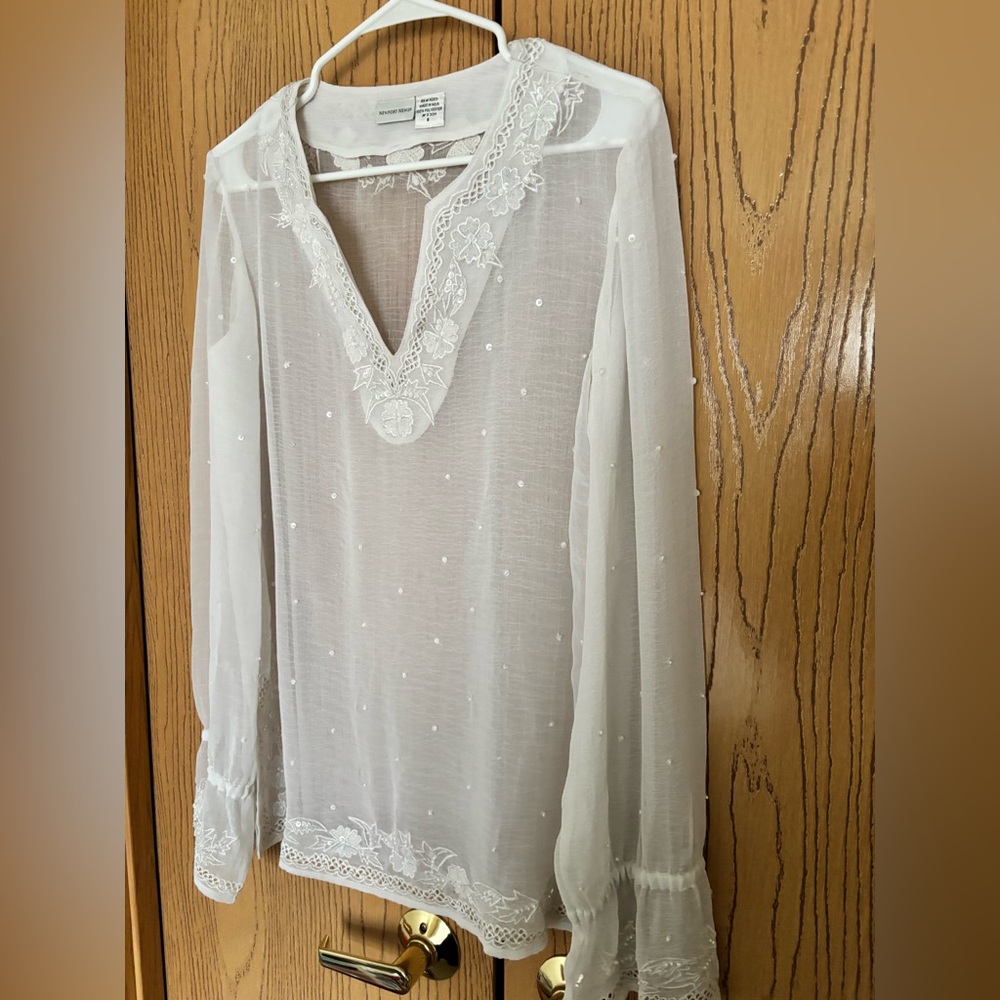 NWT Vintage Newport News Sheer White Tunic with Lace Details